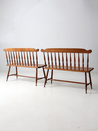 pair of mid-century colonial revival maple benches by Sprague & Carleton