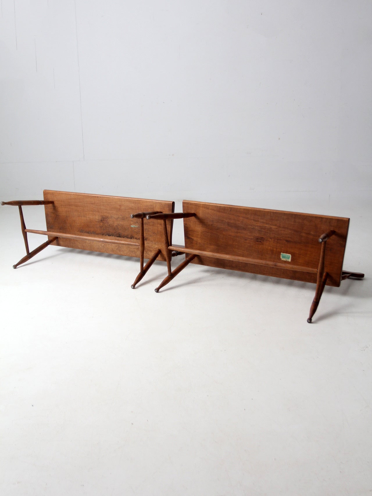 pair of mid-century colonial revival maple benches by Sprague & Carleton