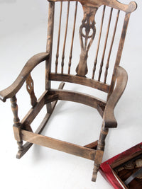antique wooden rocking chair with upholstered seat