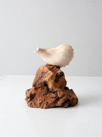 mid-century burl wood shell candle sculpture
