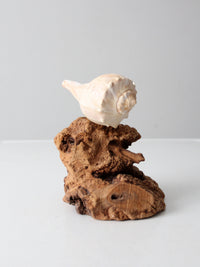 mid-century burl wood shell candle sculpture