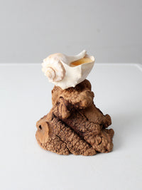 mid-century burl wood shell candle sculpture