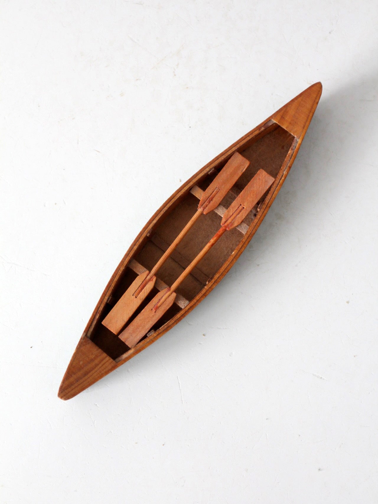 mid-century handmade wooden canoe model