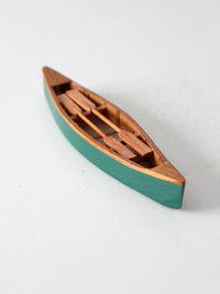 mid-century handmade wooden canoe model