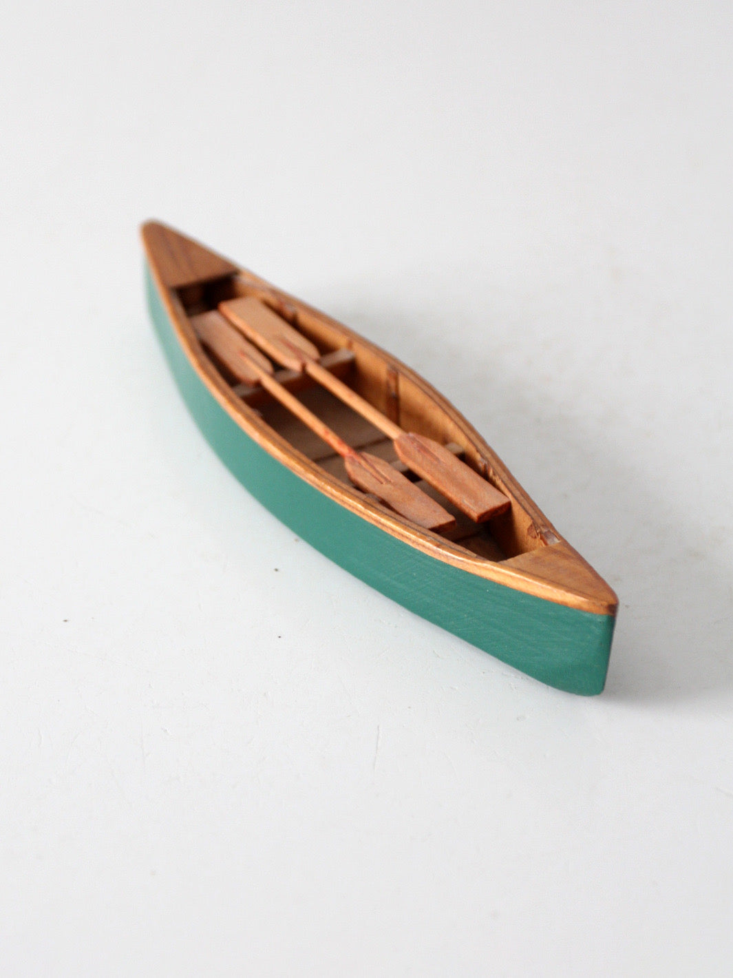 mid-century handmade wooden canoe model