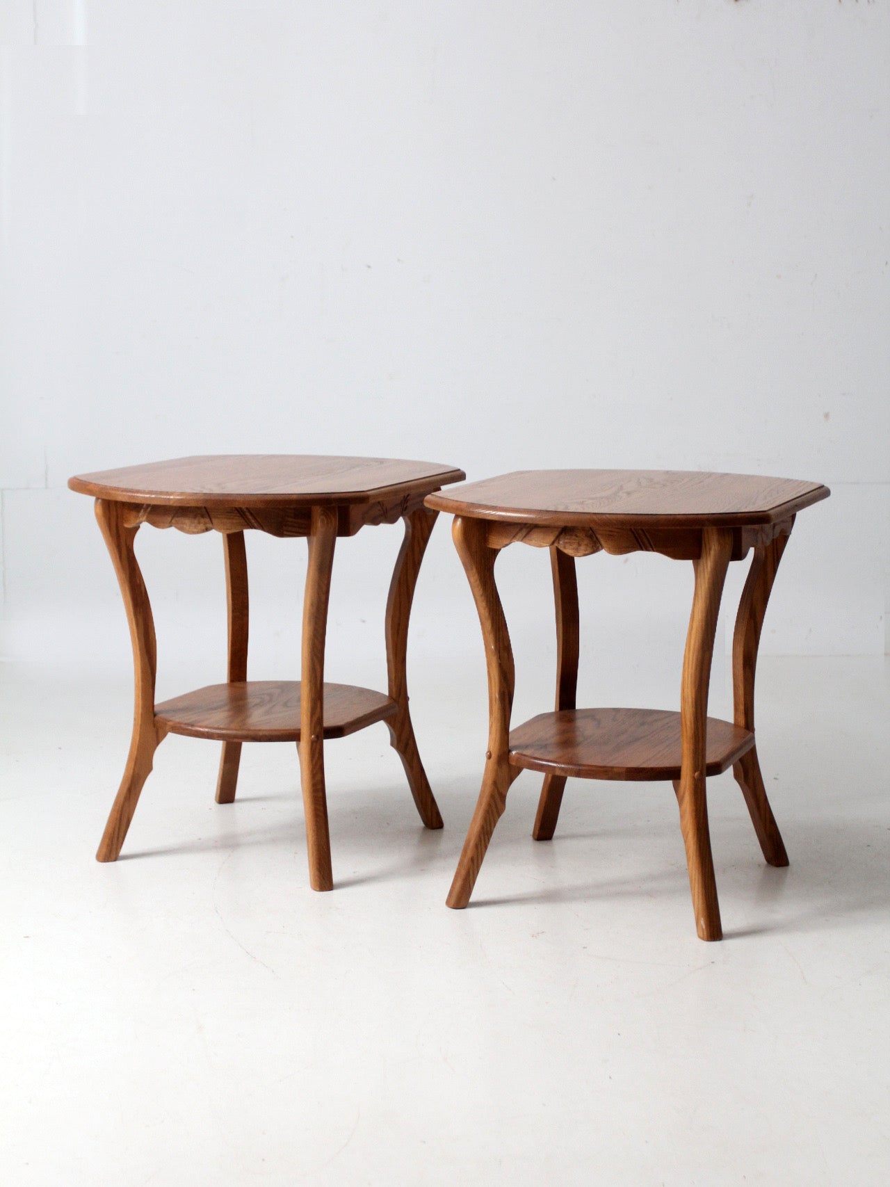 pair of vintage oak Colonial Revival style end tables