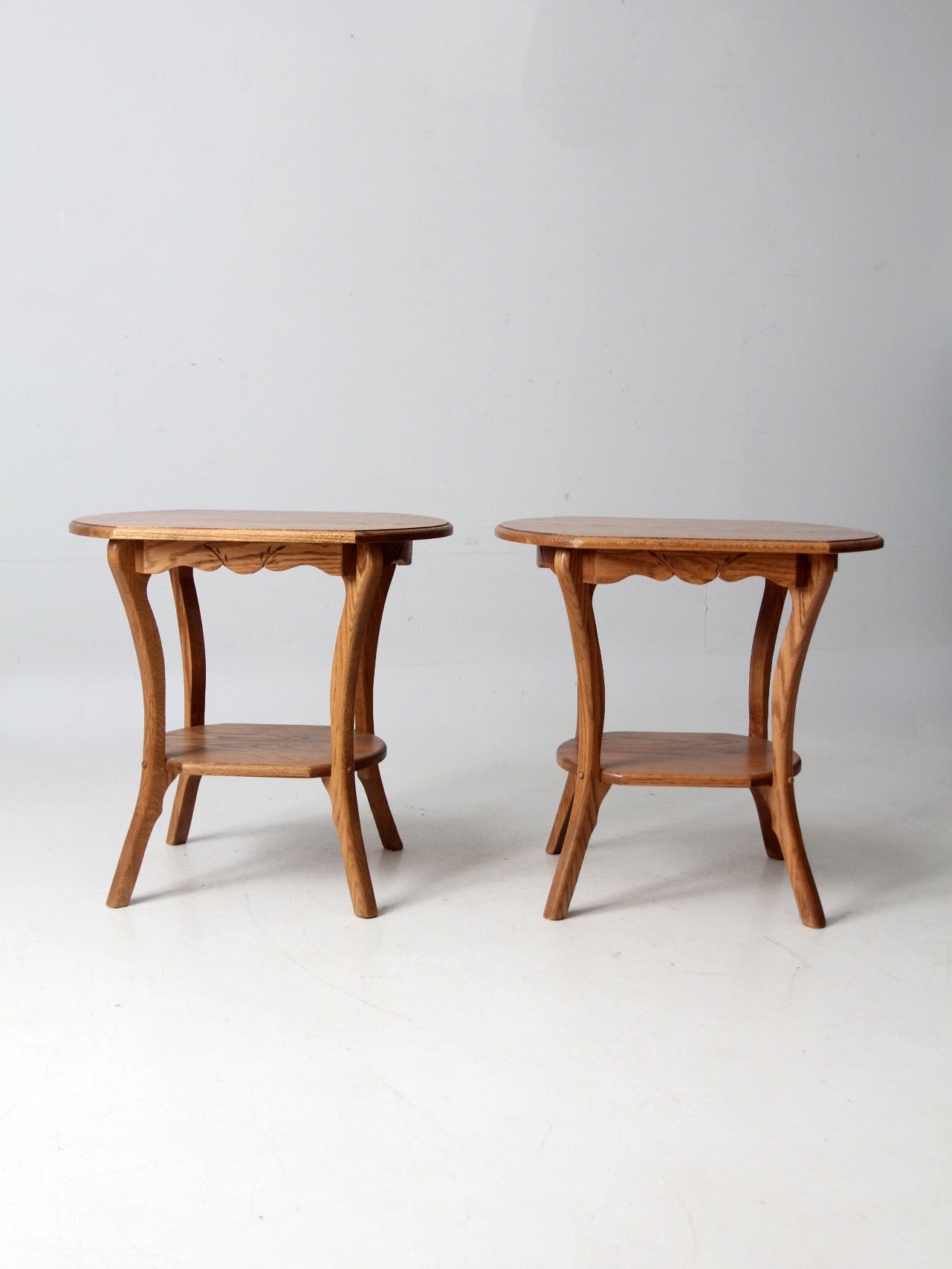 pair of vintage oak Colonial Revival style end tables