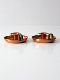 pair of vintage copper and brass chamberstick candlesticks