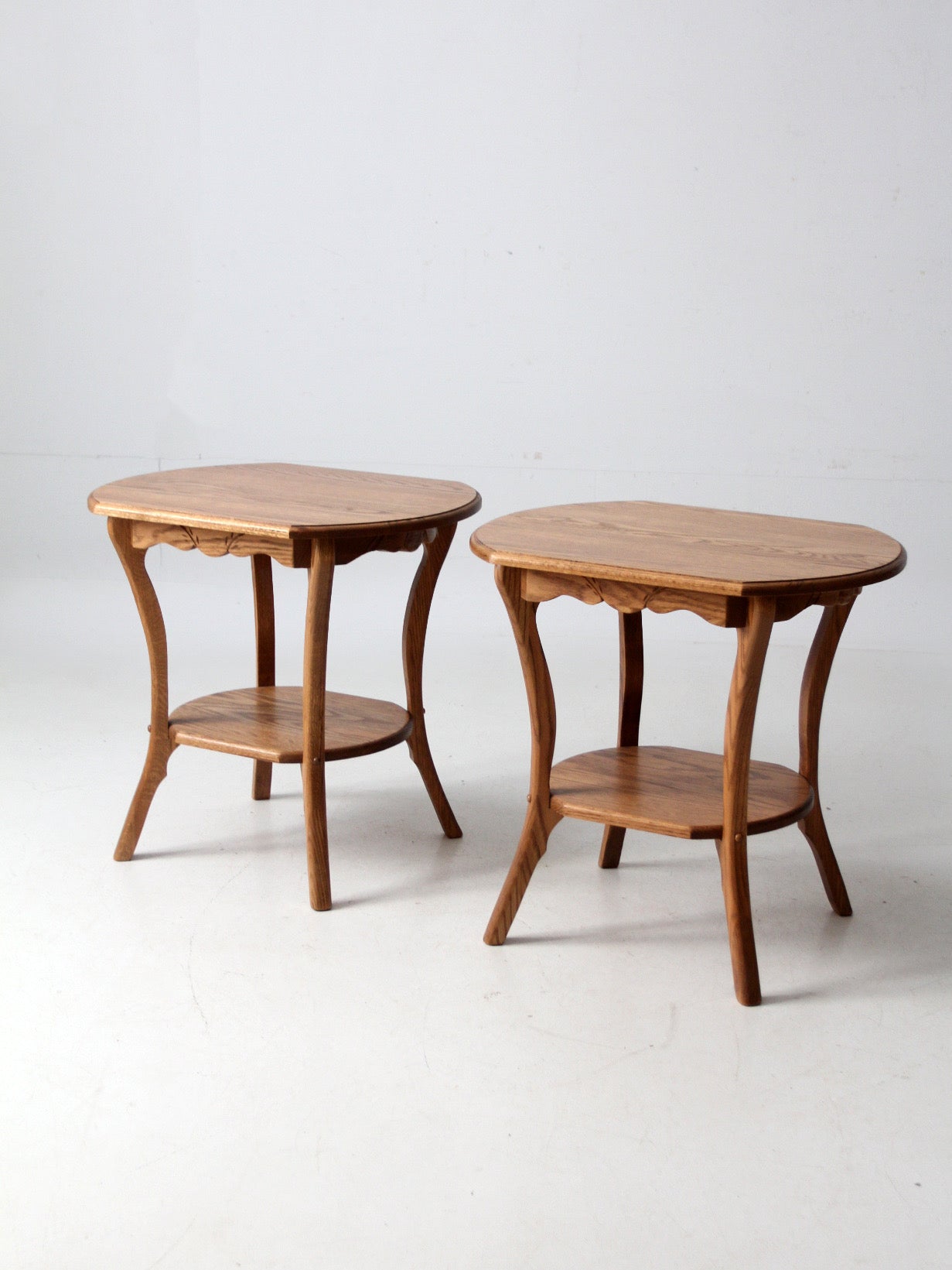 pair of vintage oak Colonial Revival style end tables