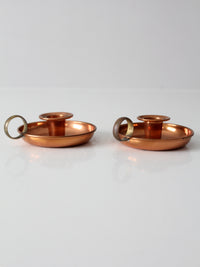 pair of vintage copper and brass chamberstick candlesticks