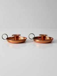 pair of vintage copper and brass chamberstick candlesticks