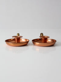 pair of vintage copper and brass chamberstick candlesticks