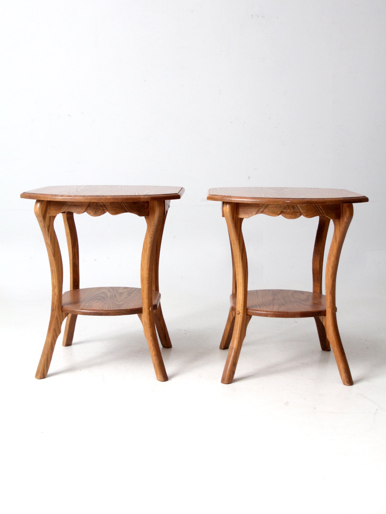 pair of vintage oak Colonial Revival style end tables