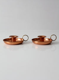 pair of vintage copper and brass chamberstick candlesticks