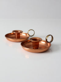pair of vintage copper and brass chamberstick candlesticks