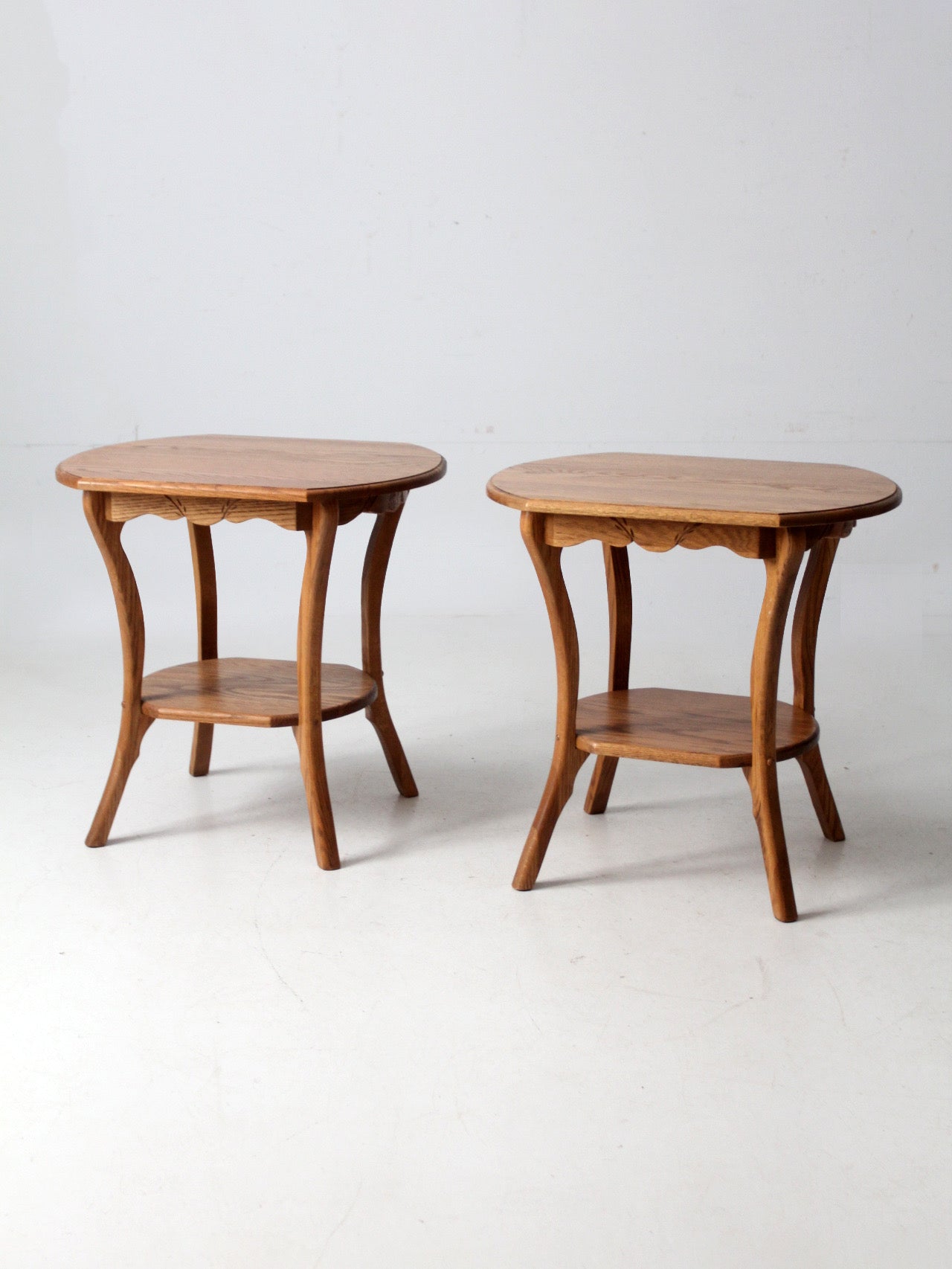 pair of vintage oak Colonial Revival style end tables