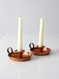 pair of vintage copper and brass chamberstick candlesticks