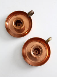 pair of vintage copper and brass chamberstick candlesticks