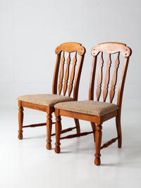 pair of mid-century Singer Furniture wood dining chairs with upholstered seats