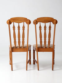 pair of mid-century Singer Furniture wood dining chairs with upholstered seats