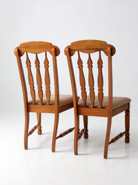 pair of mid-century Singer Furniture wood dining chairs with upholstered seats