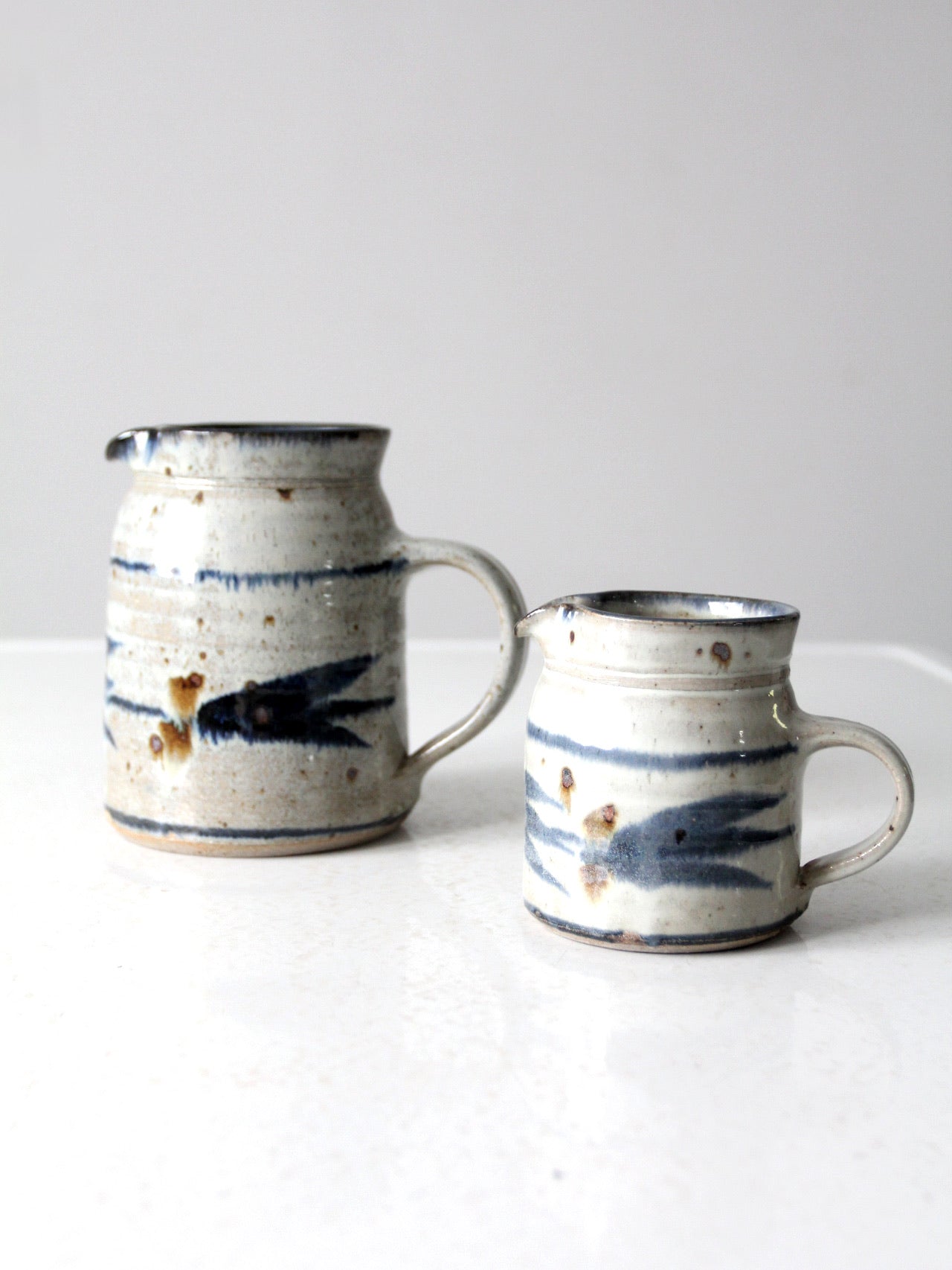 vintage English studio pottery pitcher set of 2