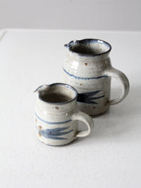 vintage English studio pottery pitcher set of 2