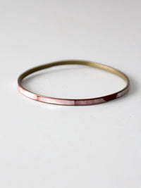1970s pink shell inlay brass bangle bracelet