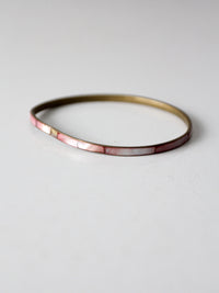 1970s pink shell inlay brass bangle bracelet