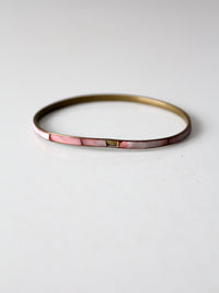 1970s pink shell inlay brass bangle bracelet