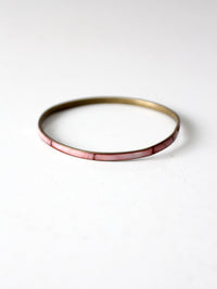 1970s pink shell inlay brass bangle bracelet