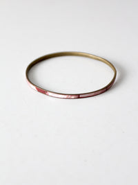 1970s pink shell inlay brass bangle bracelet