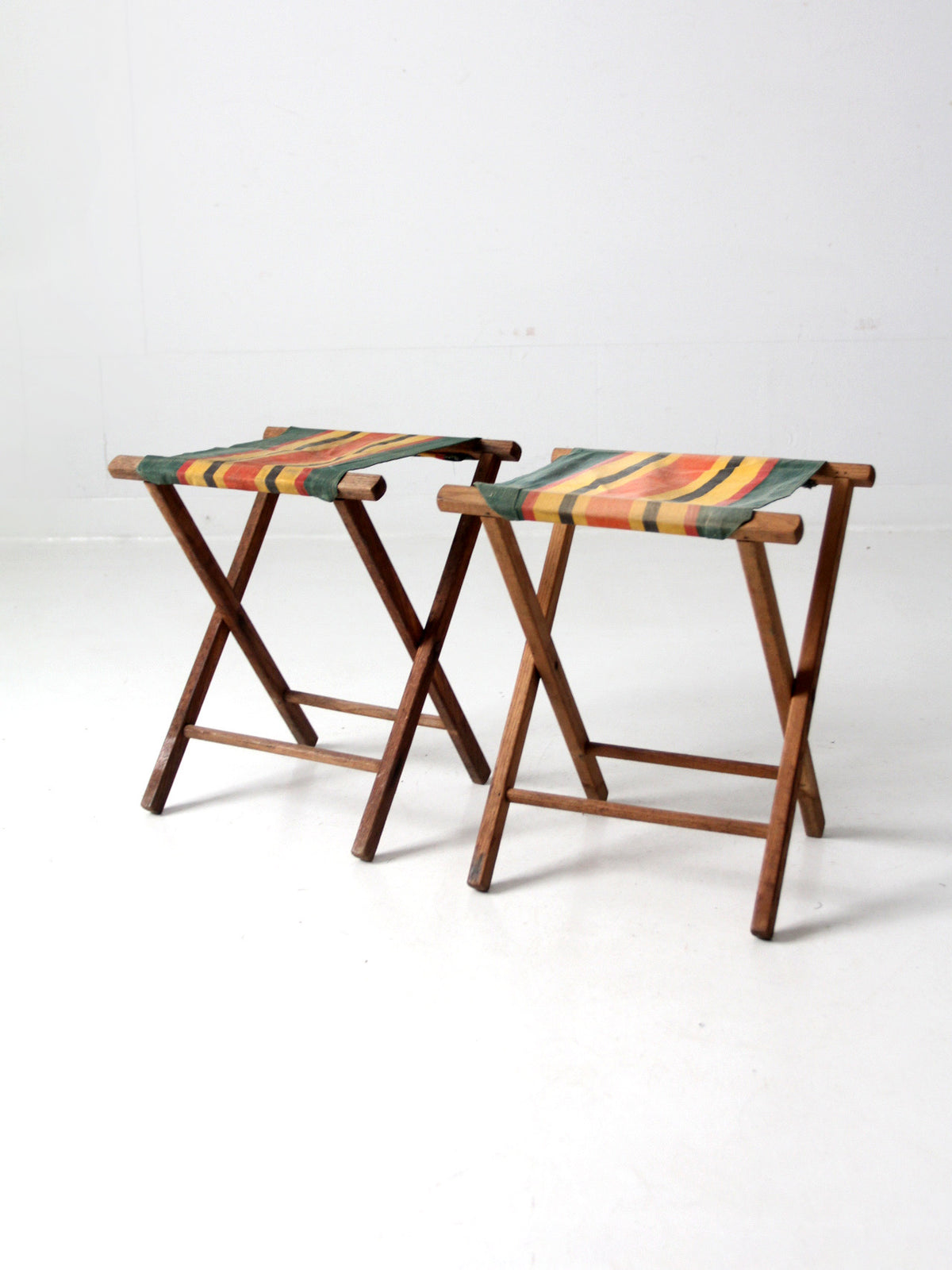 vintage canvas stripe camp stool pair