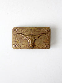 vintage brass longhorn western belt buckle