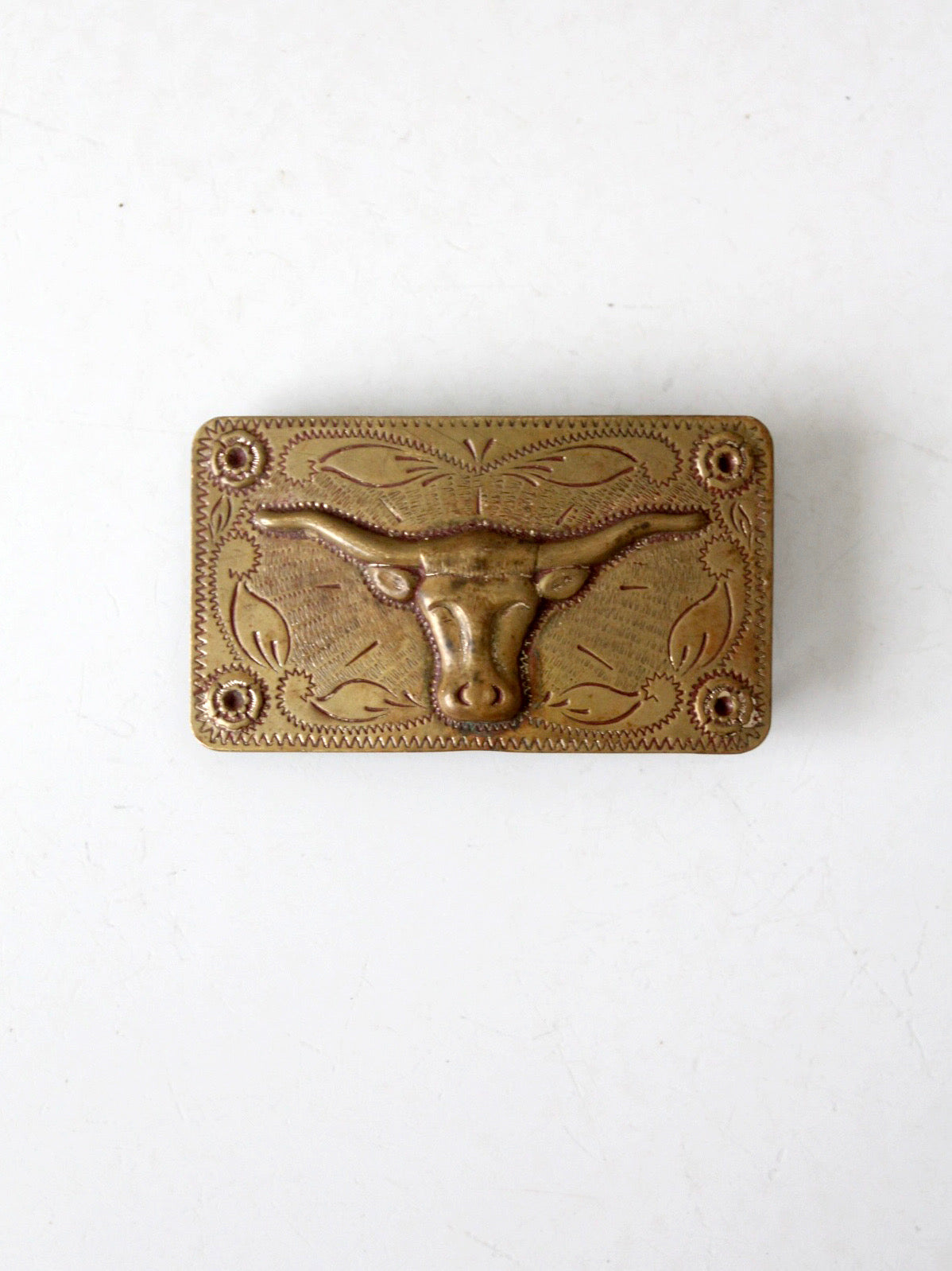 vintage brass longhorn western belt buckle