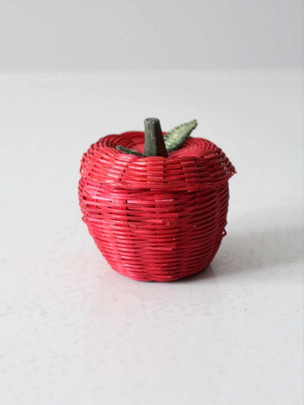 vintage red wicker apple shaped basket