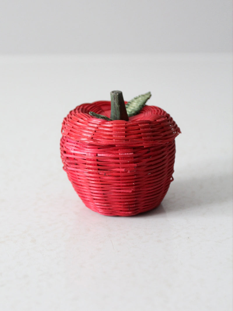 vintage red wicker apple shaped basket