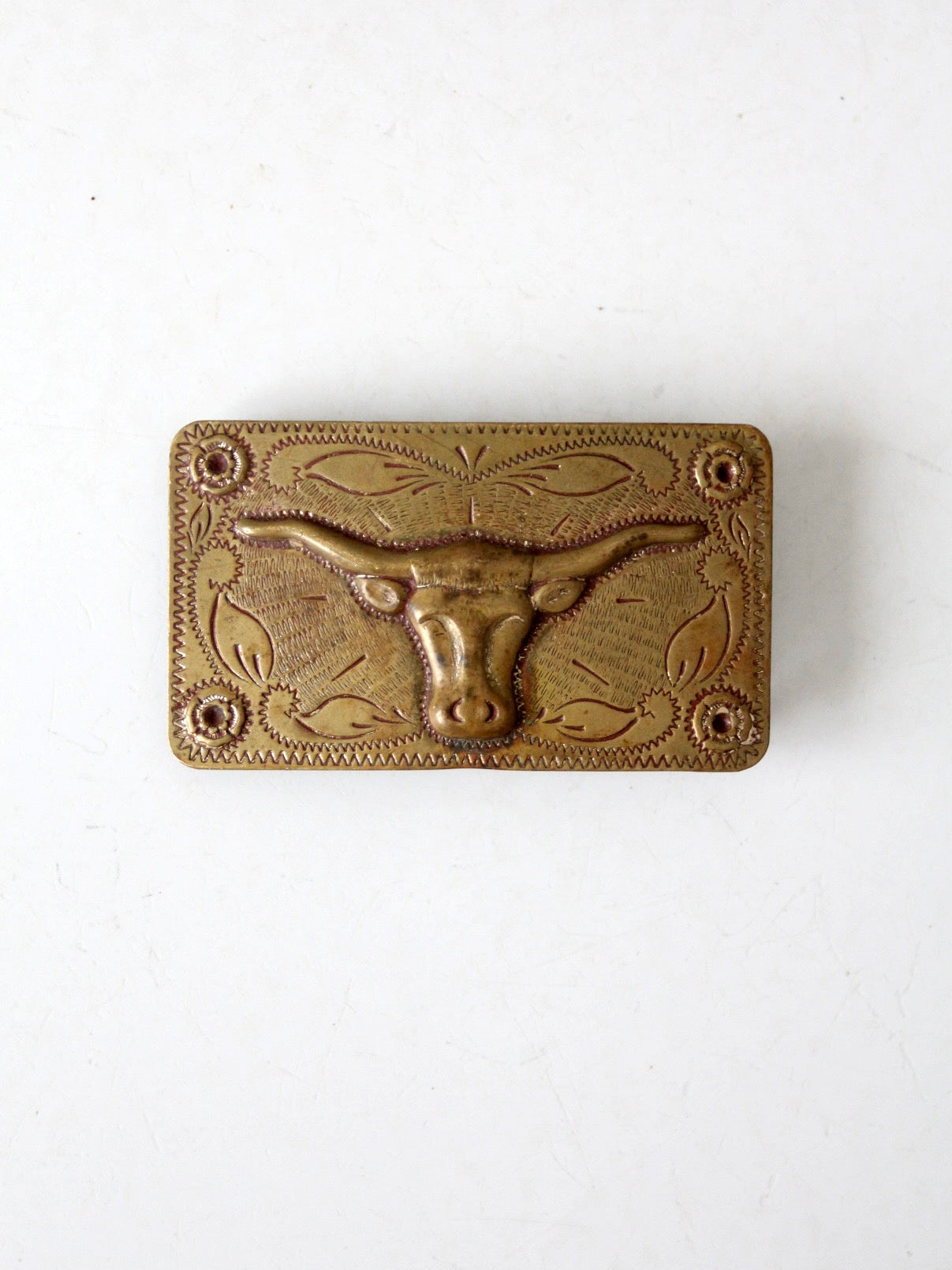 vintage brass longhorn western belt buckle