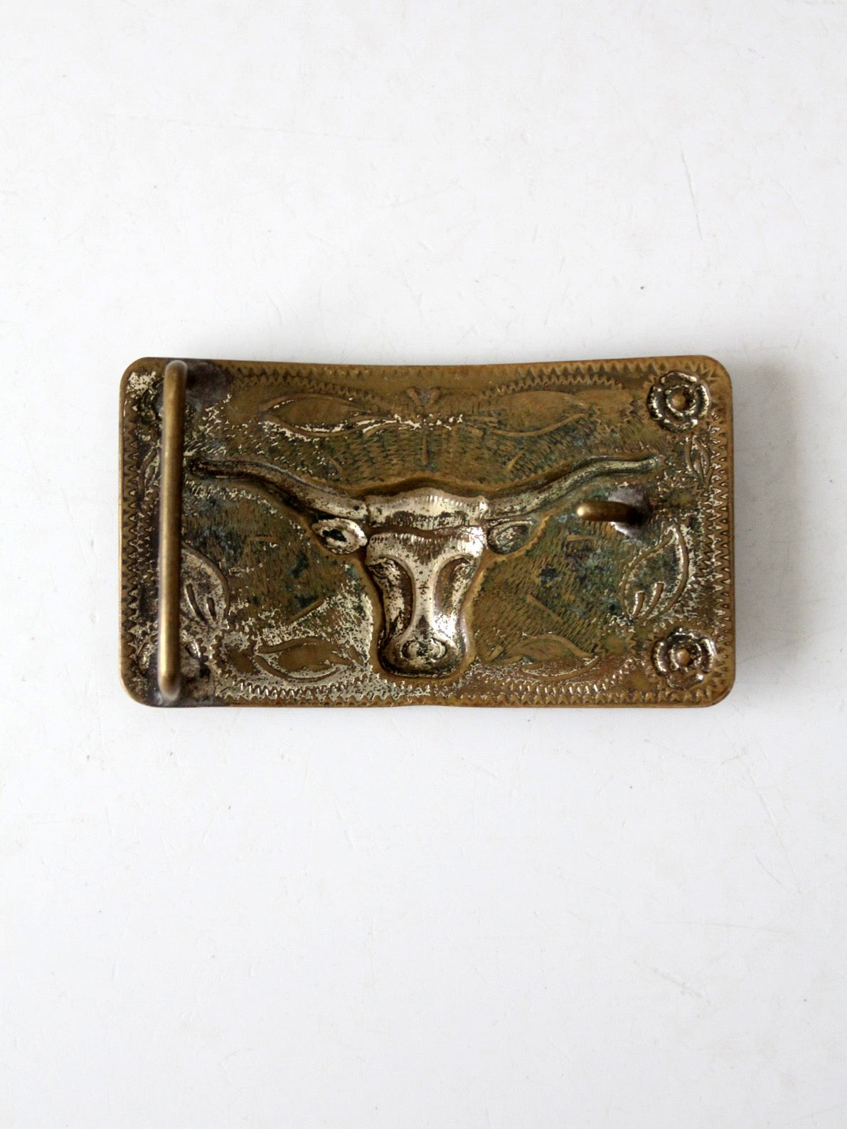 vintage brass longhorn western belt buckle