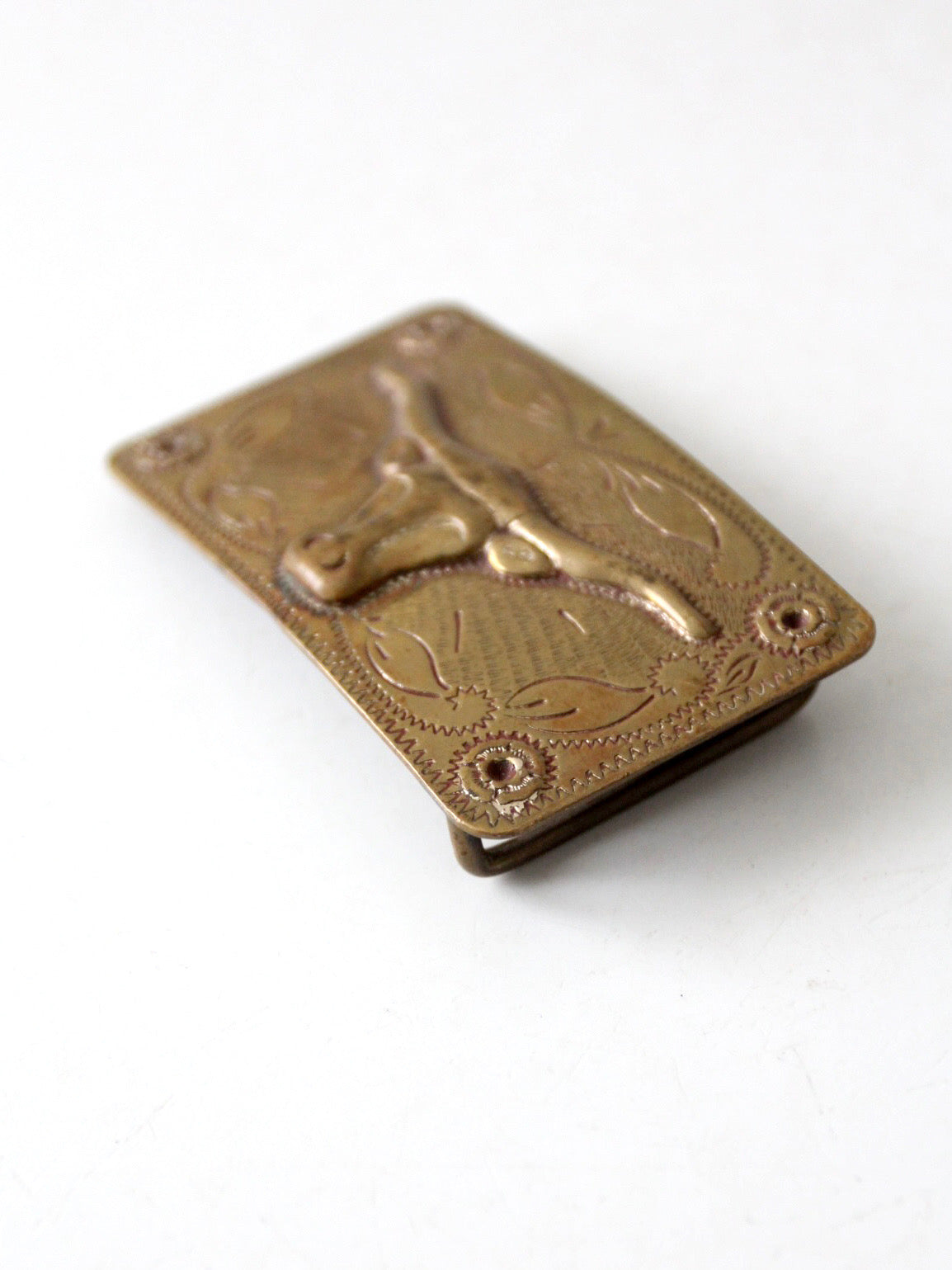 vintage brass longhorn western belt buckle