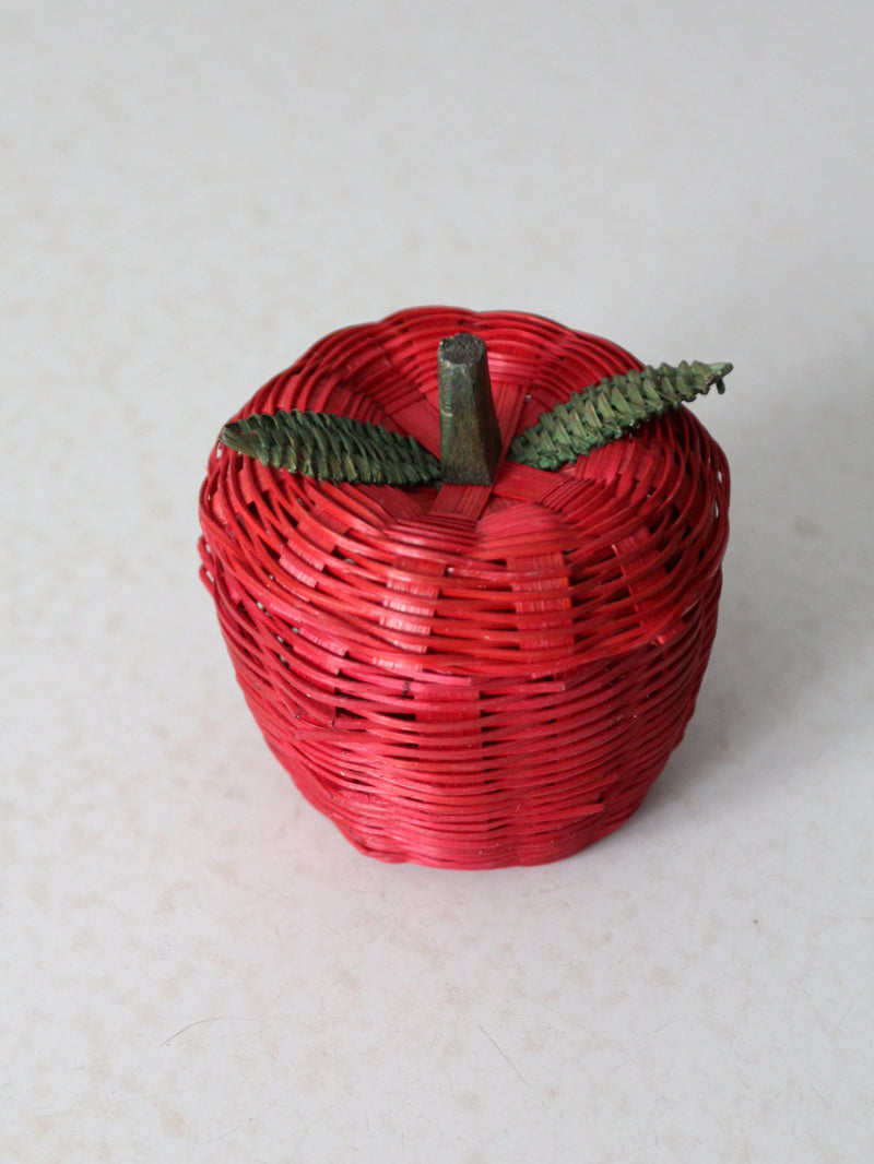 vintage red wicker apple shaped basket