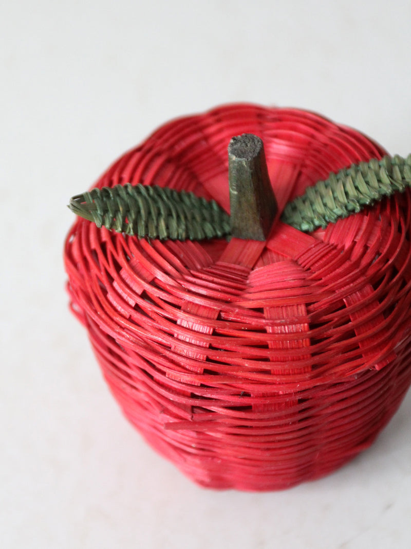 vintage red wicker apple shaped basket