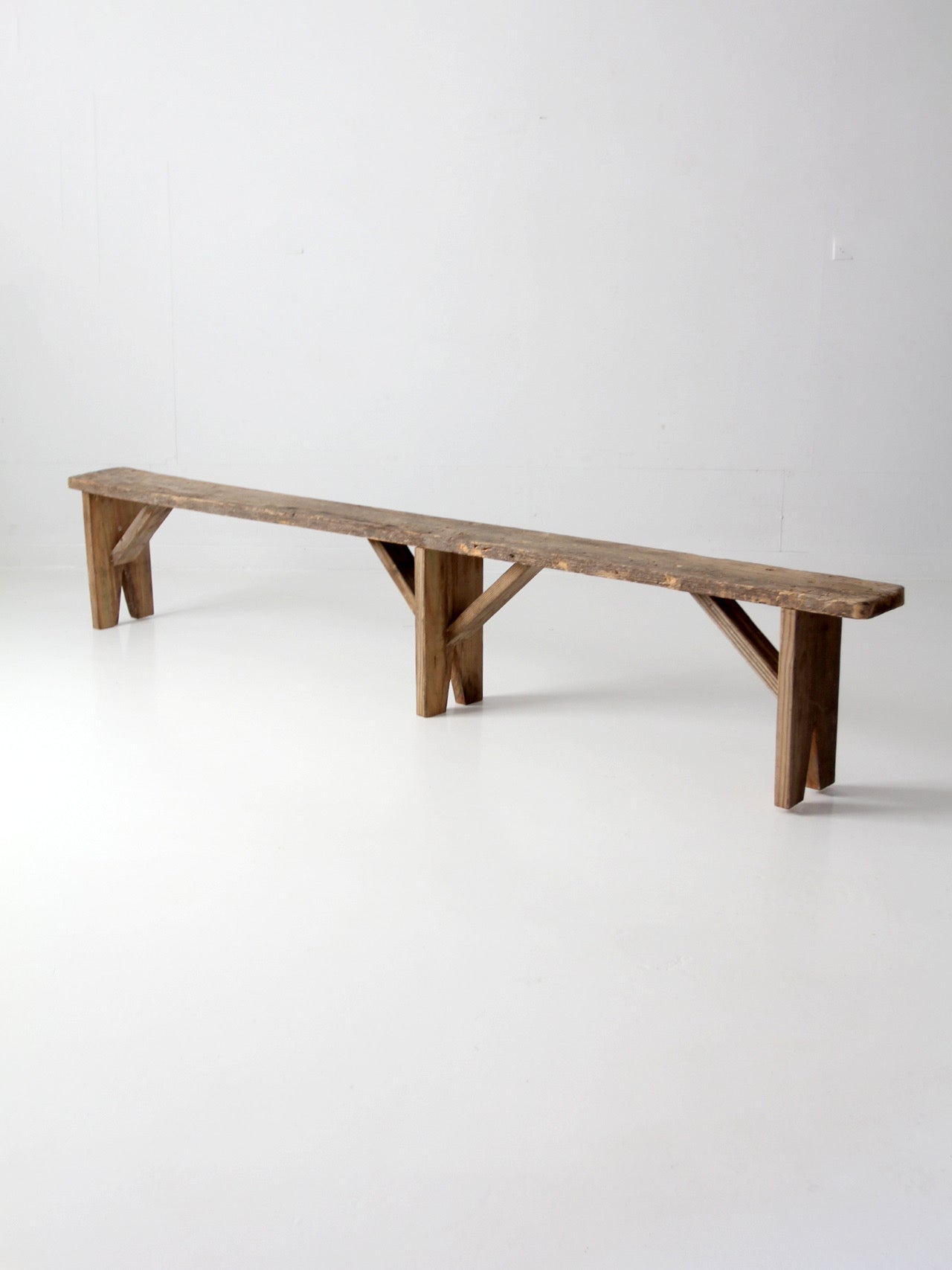antique primitive 9-foot wood bench