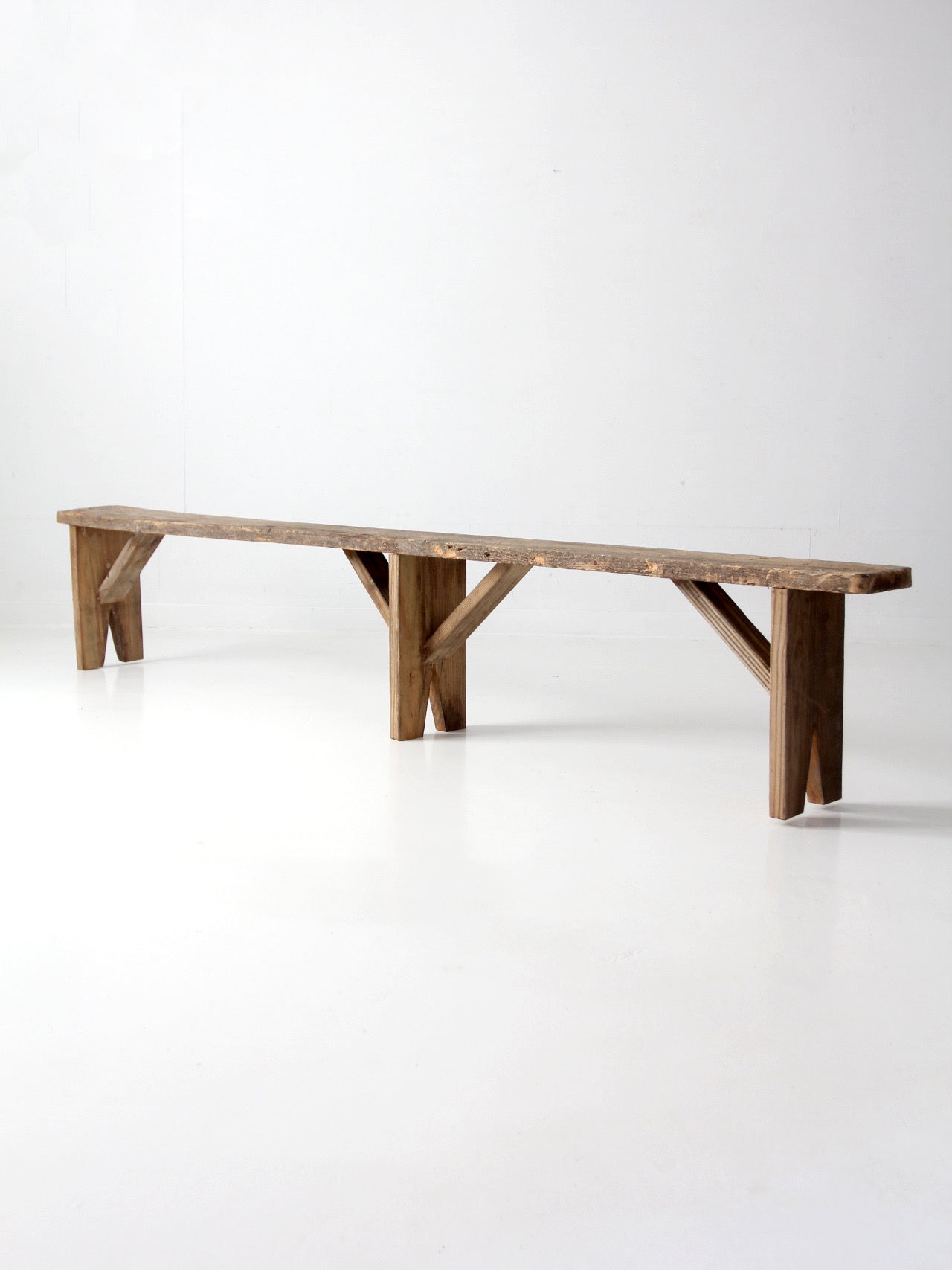 antique primitive 9-foot wood bench