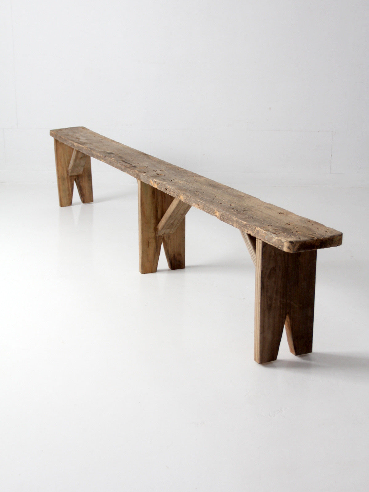 antique primitive 9-foot wood bench