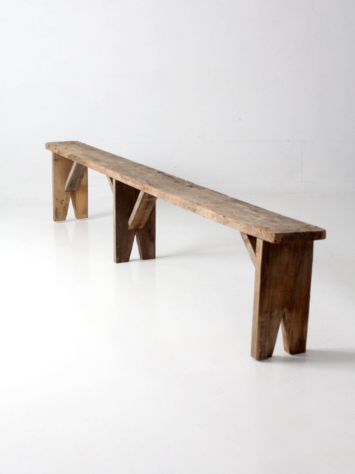 antique primitive 9-foot wood bench