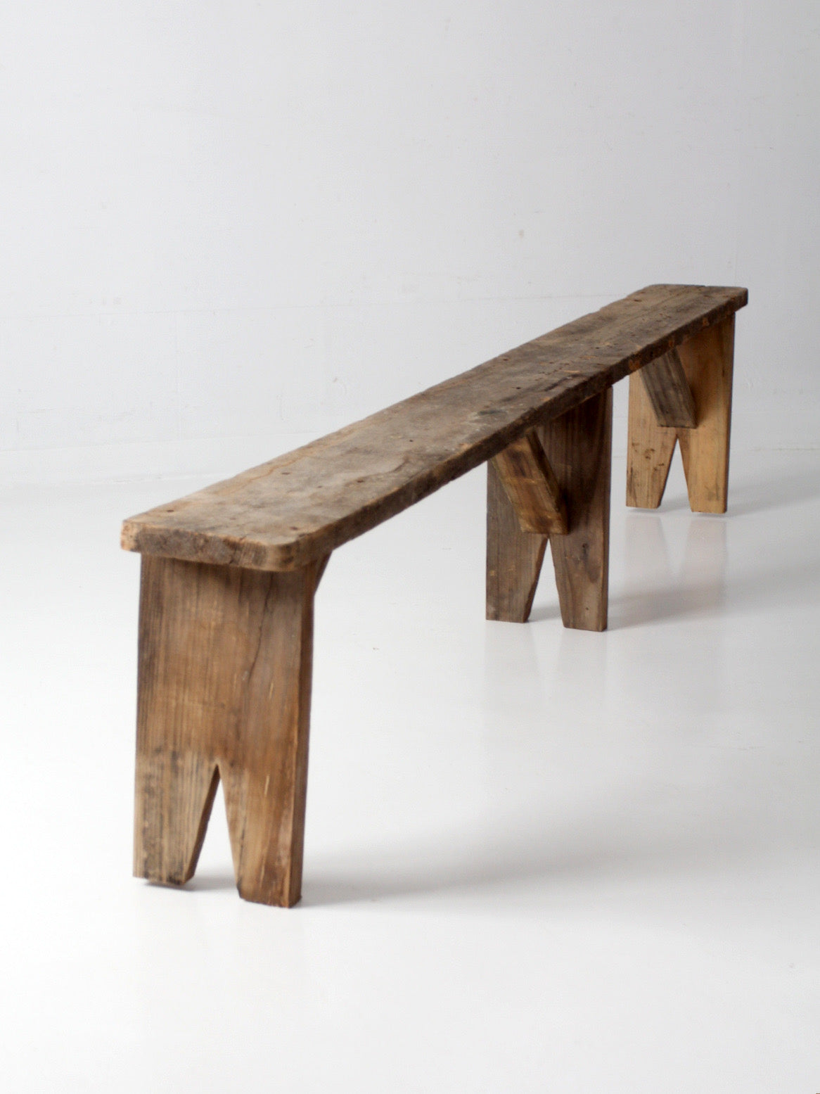 antique primitive 9-foot wood bench