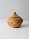 vintage rattan woven basket with lid