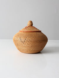 vintage rattan woven basket with lid