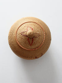 vintage rattan woven basket with lid